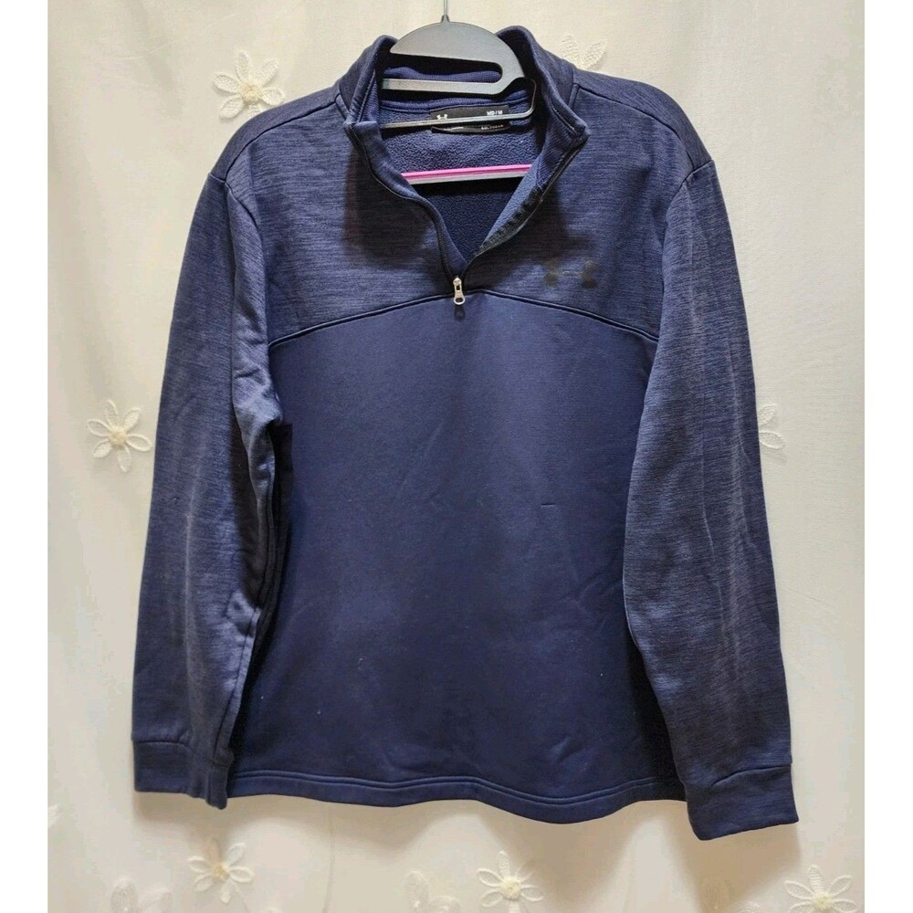 UNDER ARMOUR MENS MEDIUM DARK BLUE SWEATER COLD GEAR FLEECE SOFT WARM ATHLEISURE